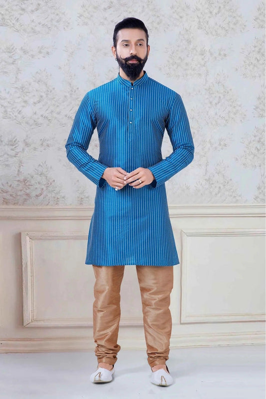 Blue Silk Festival Wear Kurta Pajama NCKP11310146
