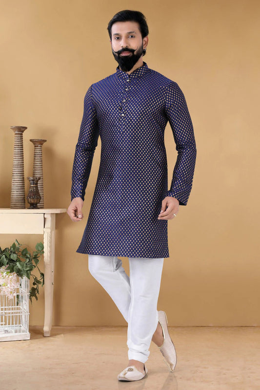 Blue Silk Kurta Pajama NCKP11310175