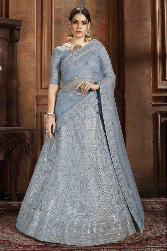 Blue Soft Net Embroidery Lehenga Choli NCLC10810374