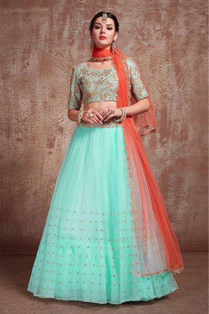 Blue Soft Net Sequins Lehenga Choli NCLC10810516