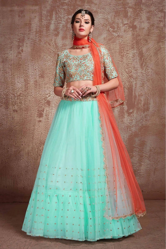 Blue Soft Net Sequins Lehenga Choli NCLC10810516