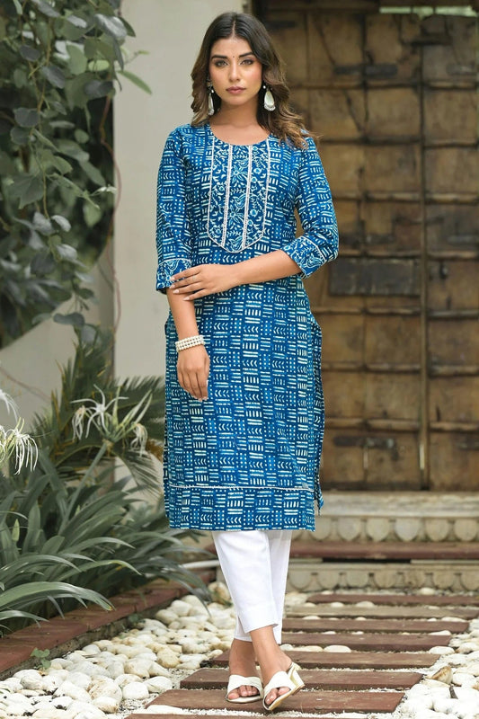 Blue Stitched Cotton Top and Bottom  NCTP11111333