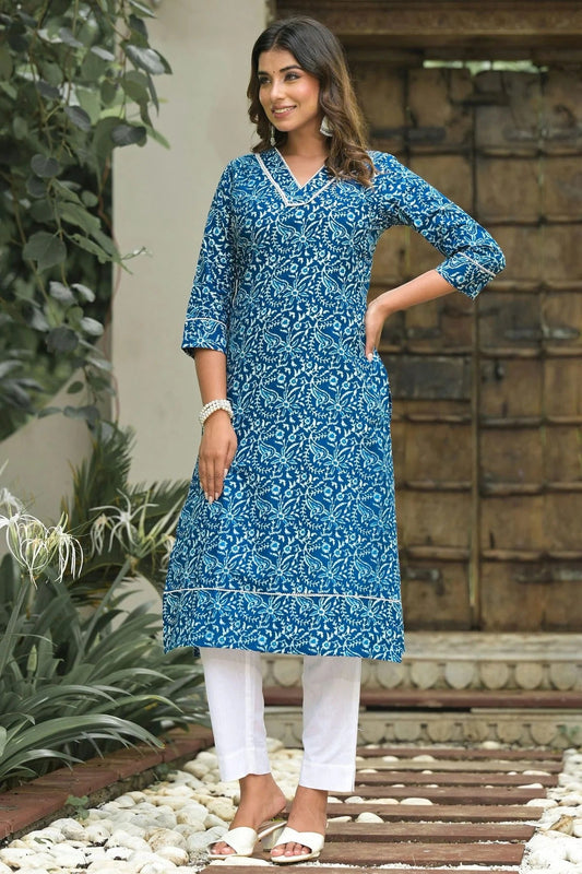Blue Stitched Cotton Top and Bottom  NCTP11111334