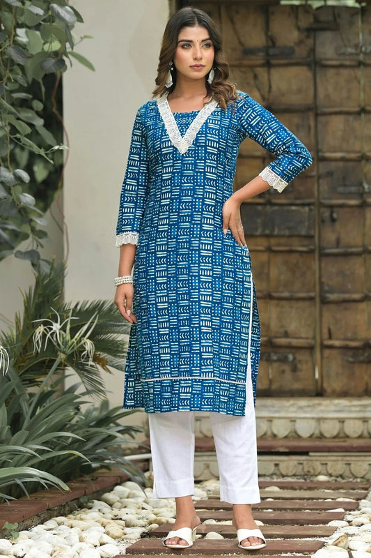 Blue Stitched Cotton Top and Bottom  NCTP11111335