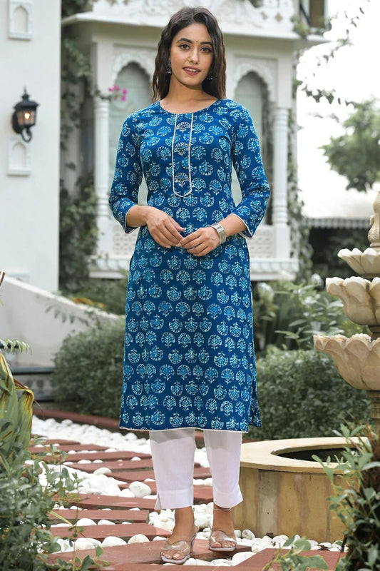 Blue Stitched Cotton Top and Bottom  NCTP11111336