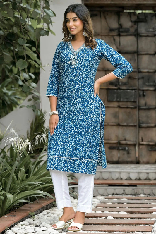 Blue Stitched Cotton Top and Bottom  NCTP11111337