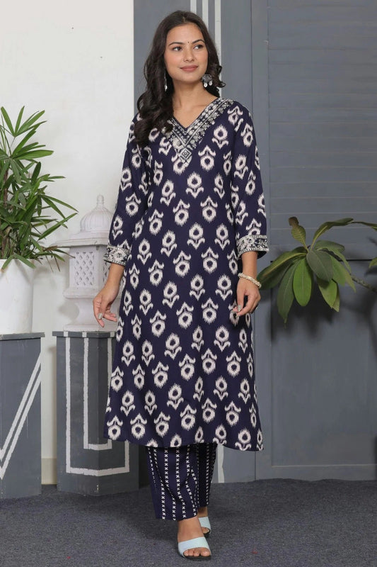 Blue Stitched Rayon Top and Bottom  NCTP11111324
