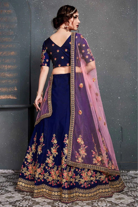 Blue Taffeta and Satin Silk Lehenga Choli NCLC10110272