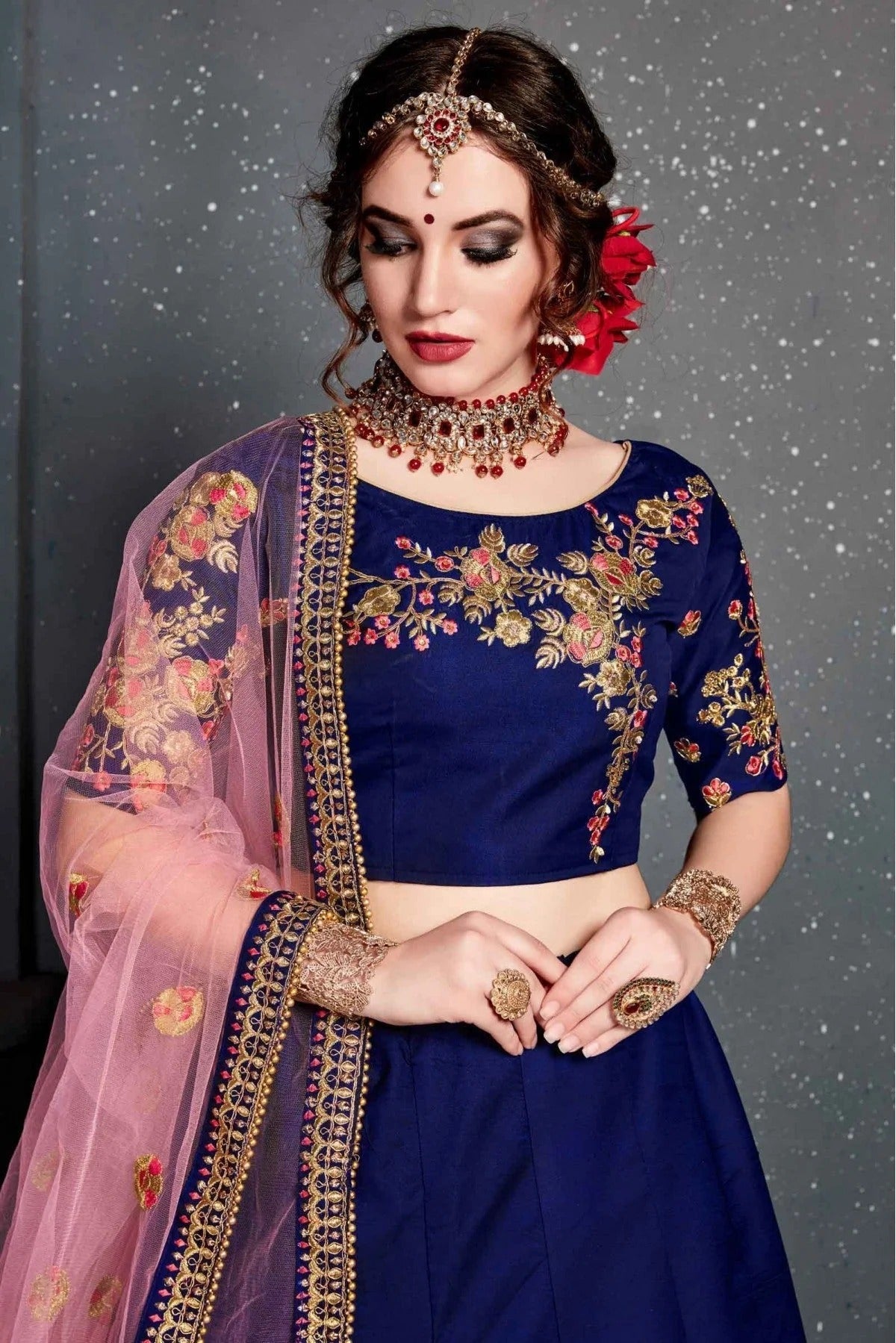 Blue Taffeta and Satin Silk Lehenga Choli NCLC10110272