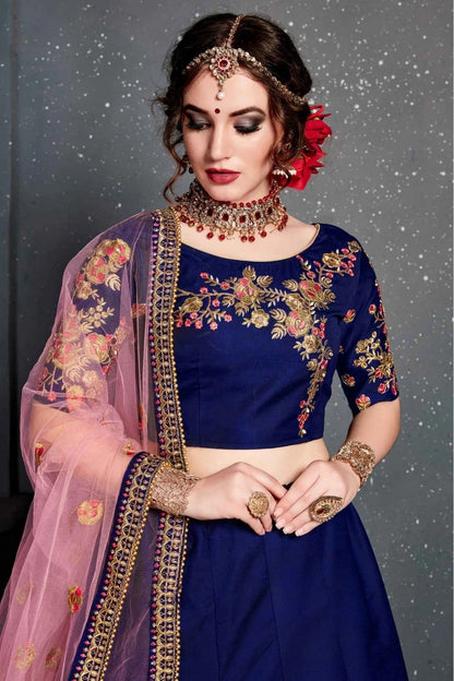 Blue Taffeta and Satin Silk Lehenga Choli NCLC10110272