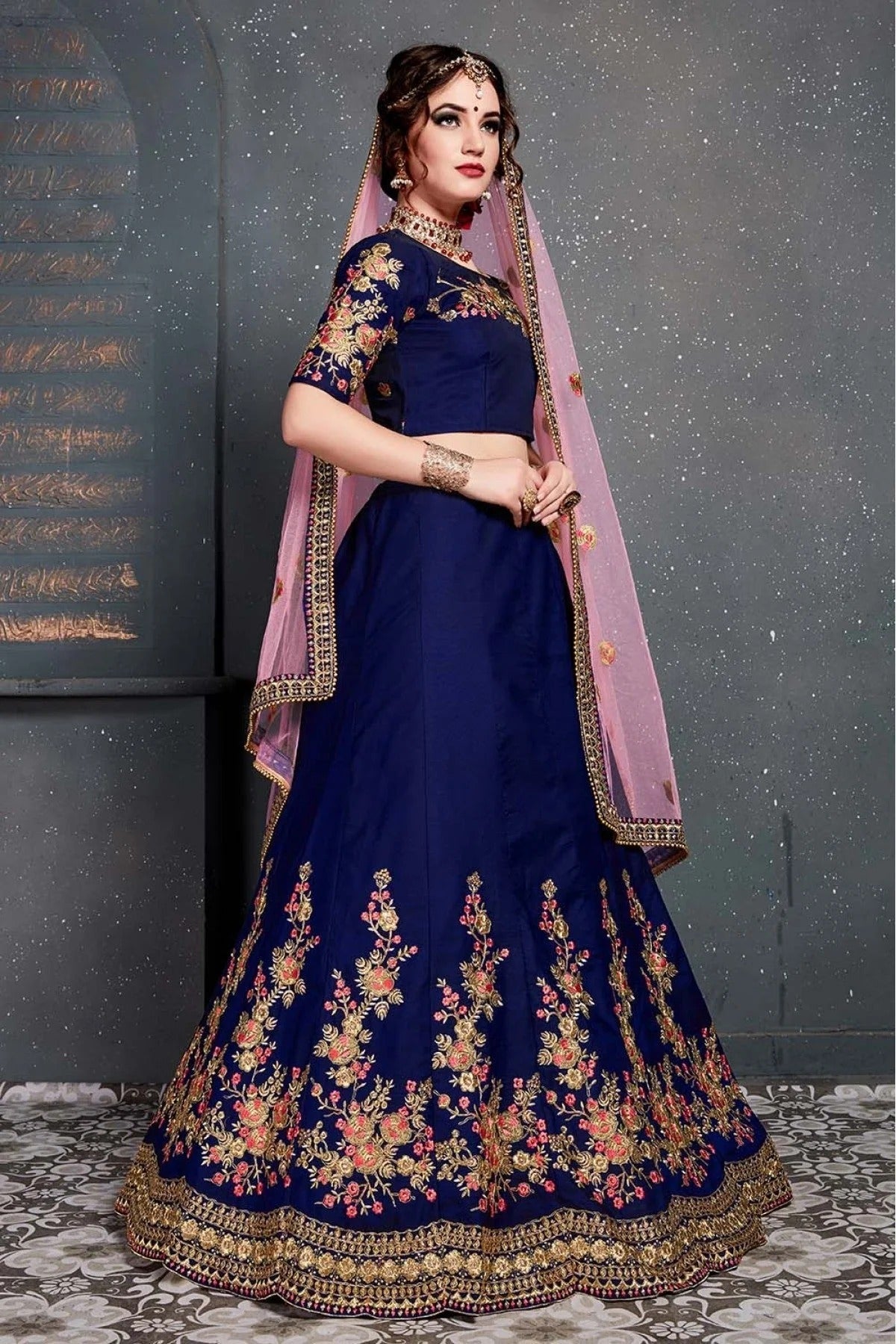 Blue Taffeta and Satin Silk Lehenga Choli NCLC10110272