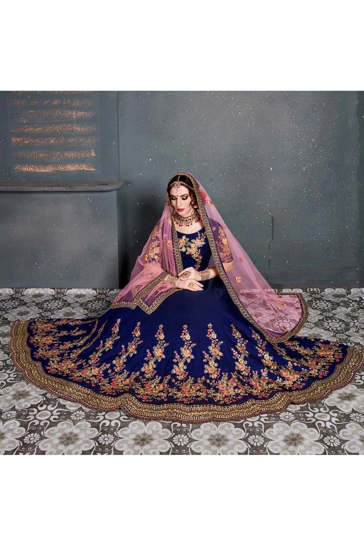 Blue Taffeta and Satin Silk Lehenga Choli NCLC10110272