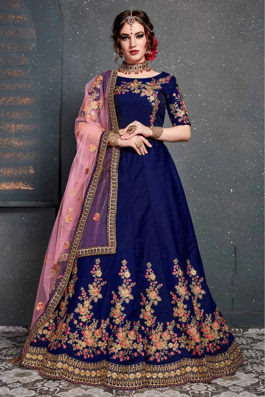 Blue Taffeta and Satin Silk Lehenga Choli NCLC10110272