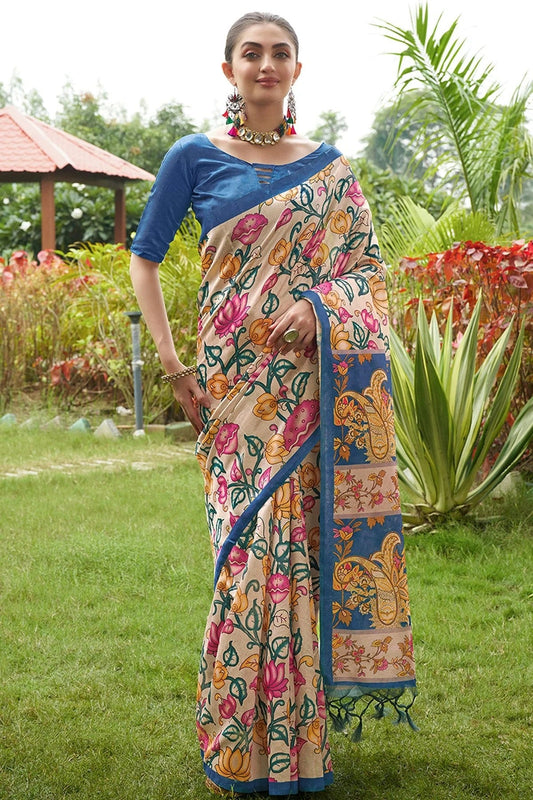 Blue Tussar Silk Printed Saree NCSD11111542