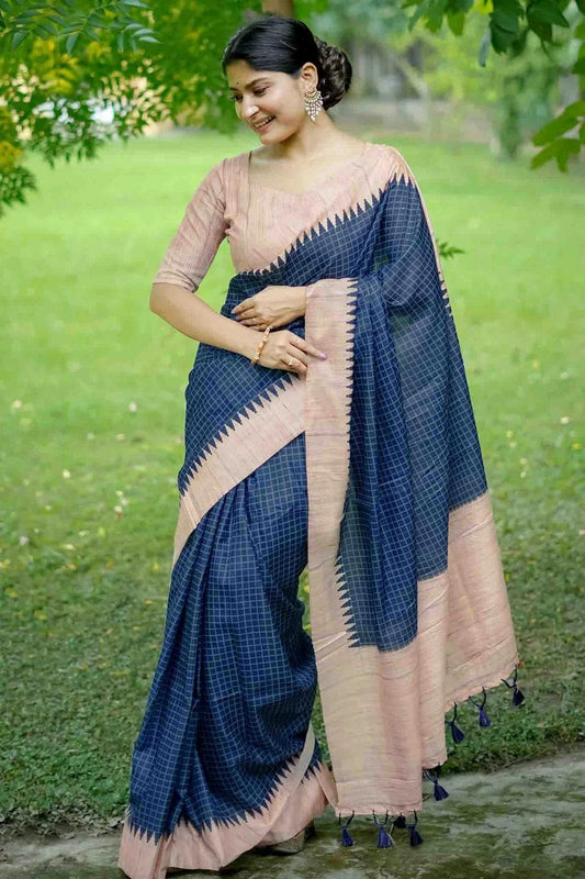 Blue Tussar Silk Traditional Saree NCSD12610123