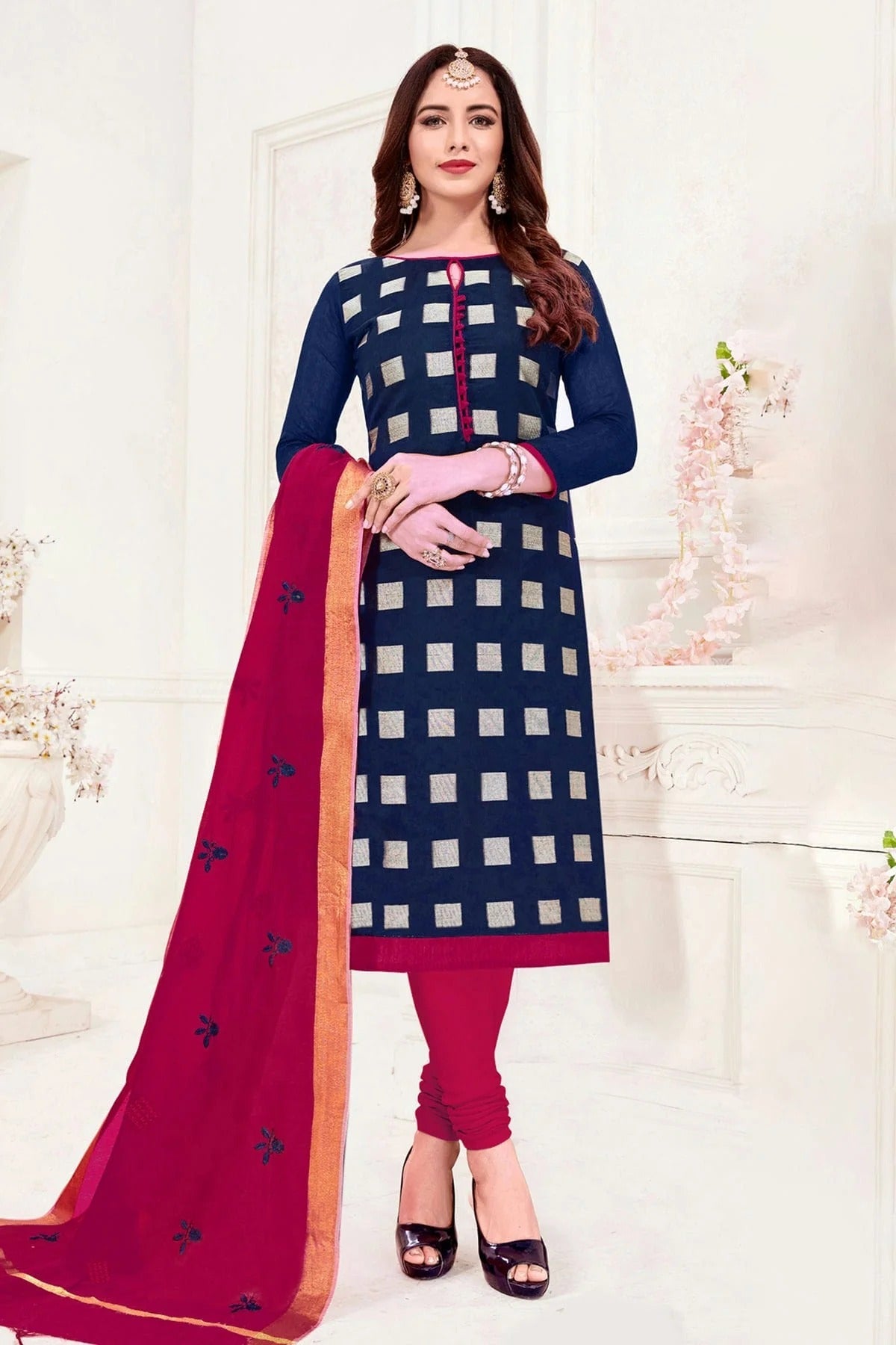 Blue Unstitched Banarasi Jacquard Churidar Suit NCUS11610286