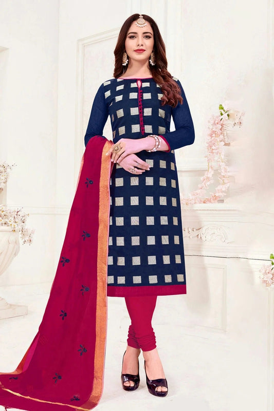 Blue Unstitched Banarasi Jacquard Churidar Suit NCUS11610286
