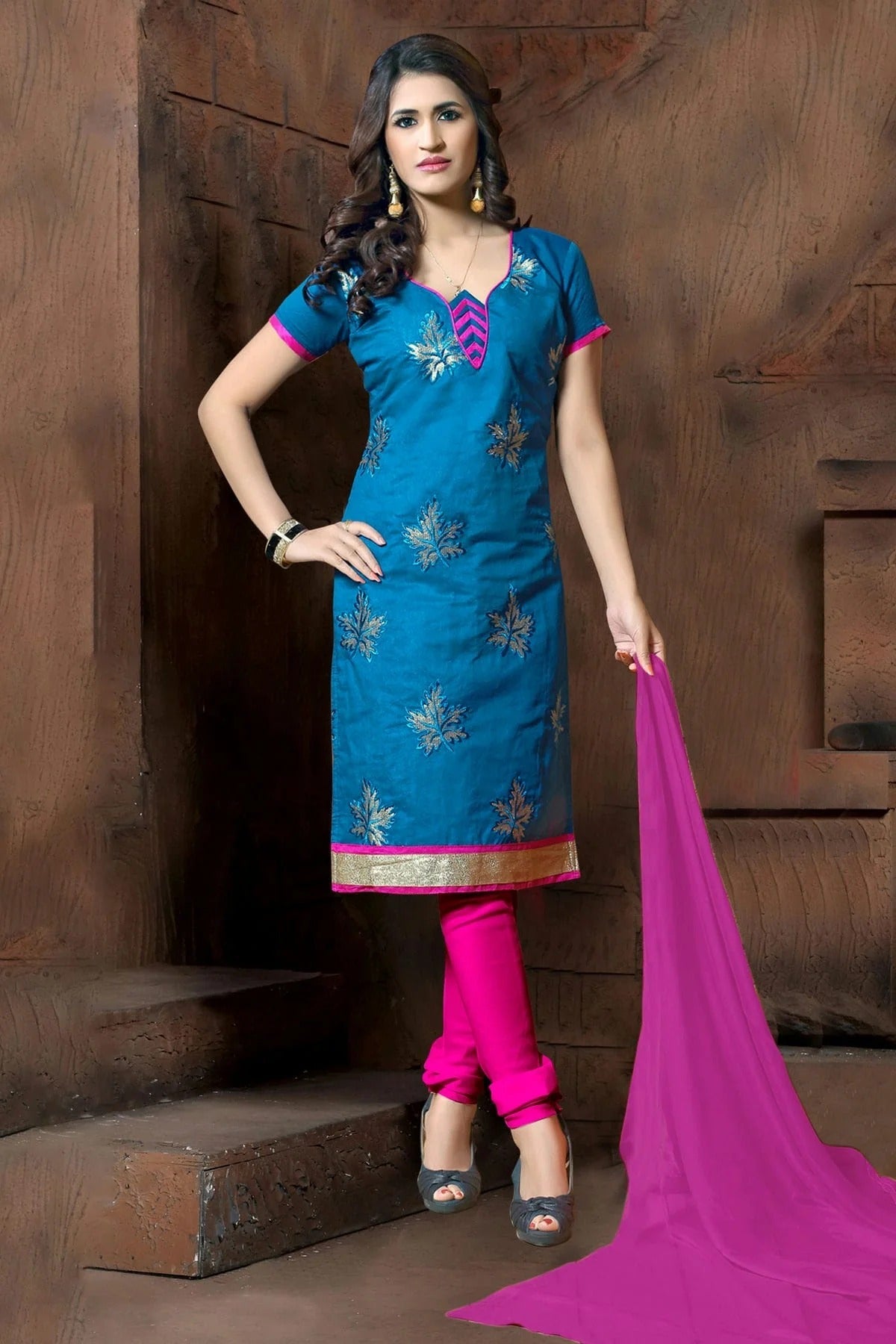 Blue Unstitched Modal Cotton Churidar Suit NCUS11610197