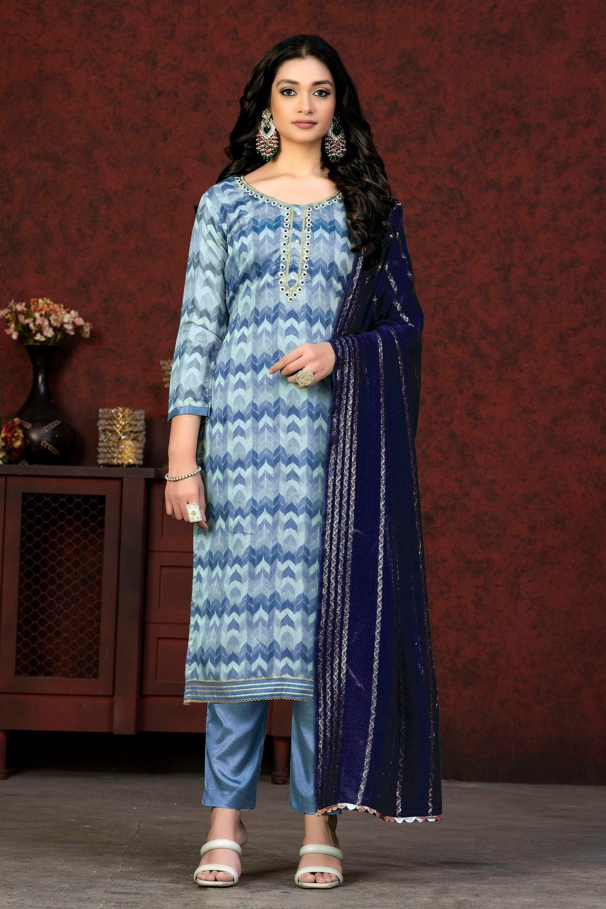 Blue Unstitched Modal Cotton Pant Style Suit NCUS11610104