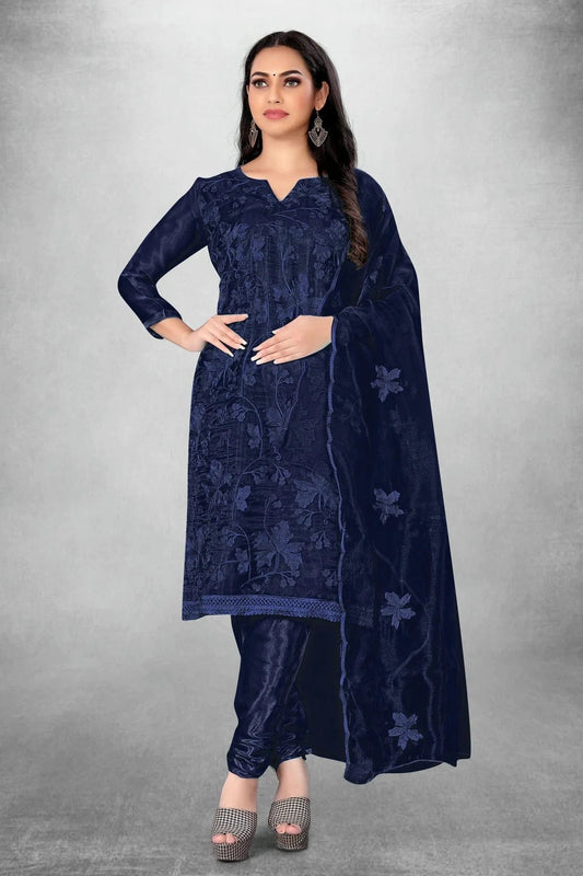 Blue Unstitched Organza Churidar Suit NCUS11610430