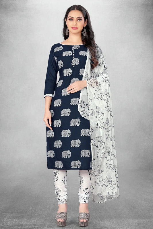 Blue Unstitched Slub Cotton Churidar Suit NCUS11610432