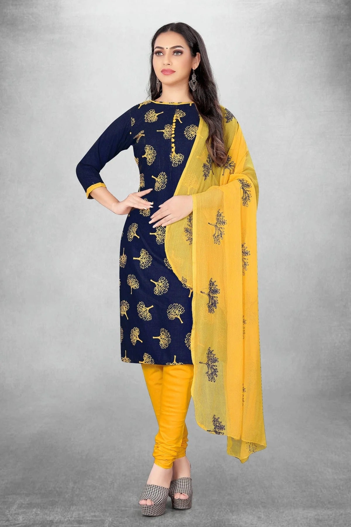 Blue Unstitched Slub Cotton Churidar Suit NCUS11610438