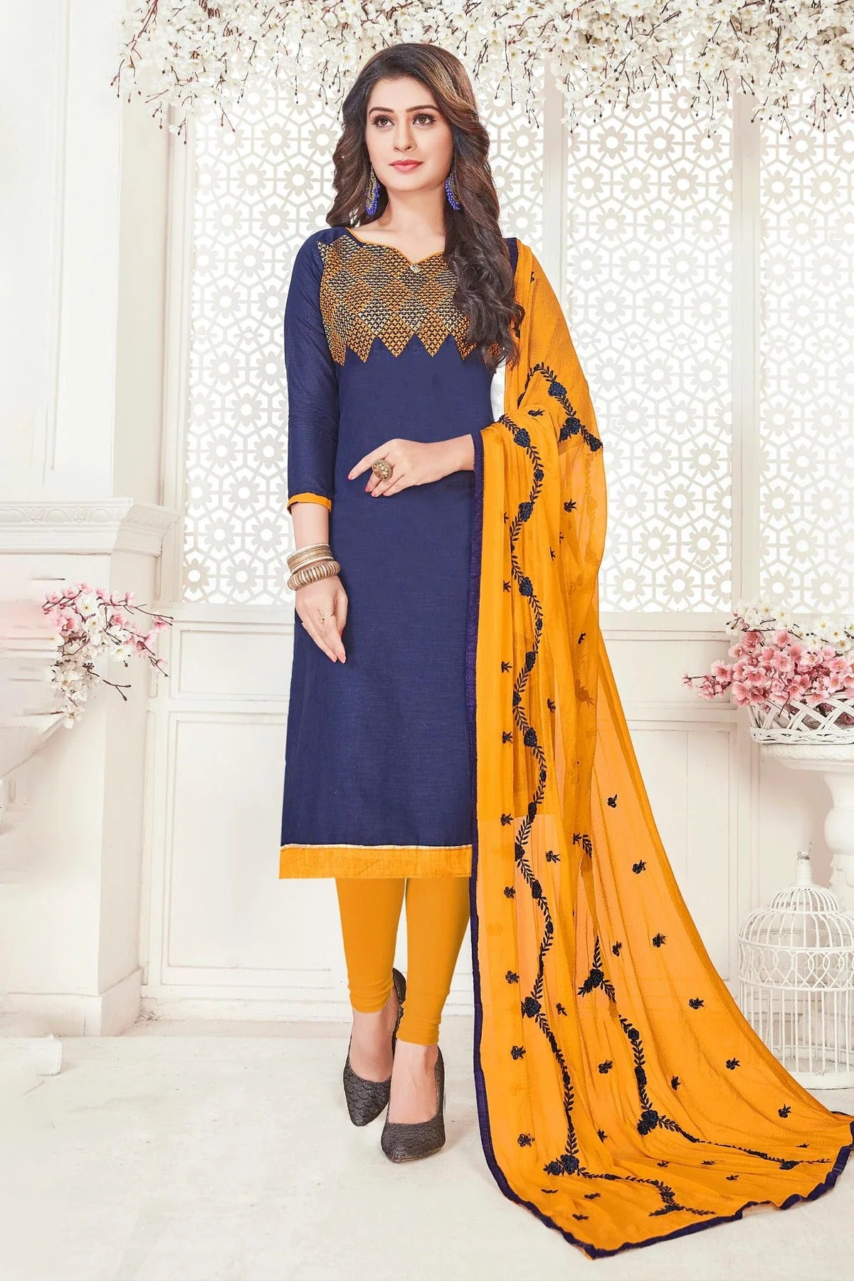 Blue Unstitched South Cotton Slub Churidar Suit NCUS11610246
