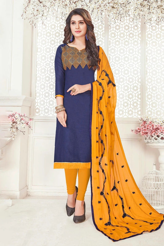 Blue Unstitched South Cotton Slub Churidar Suit NCUS11610246