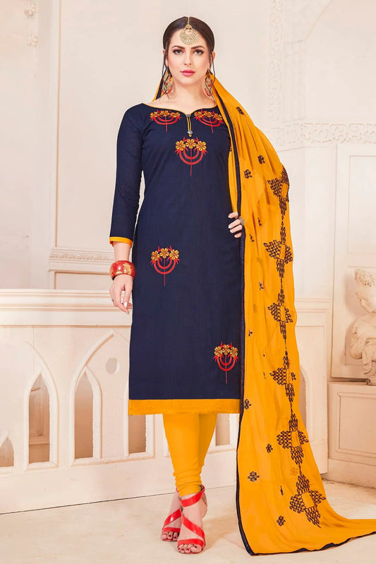 Blue Unstitched South Cotton Slub Churidar Suit NCUS11610250