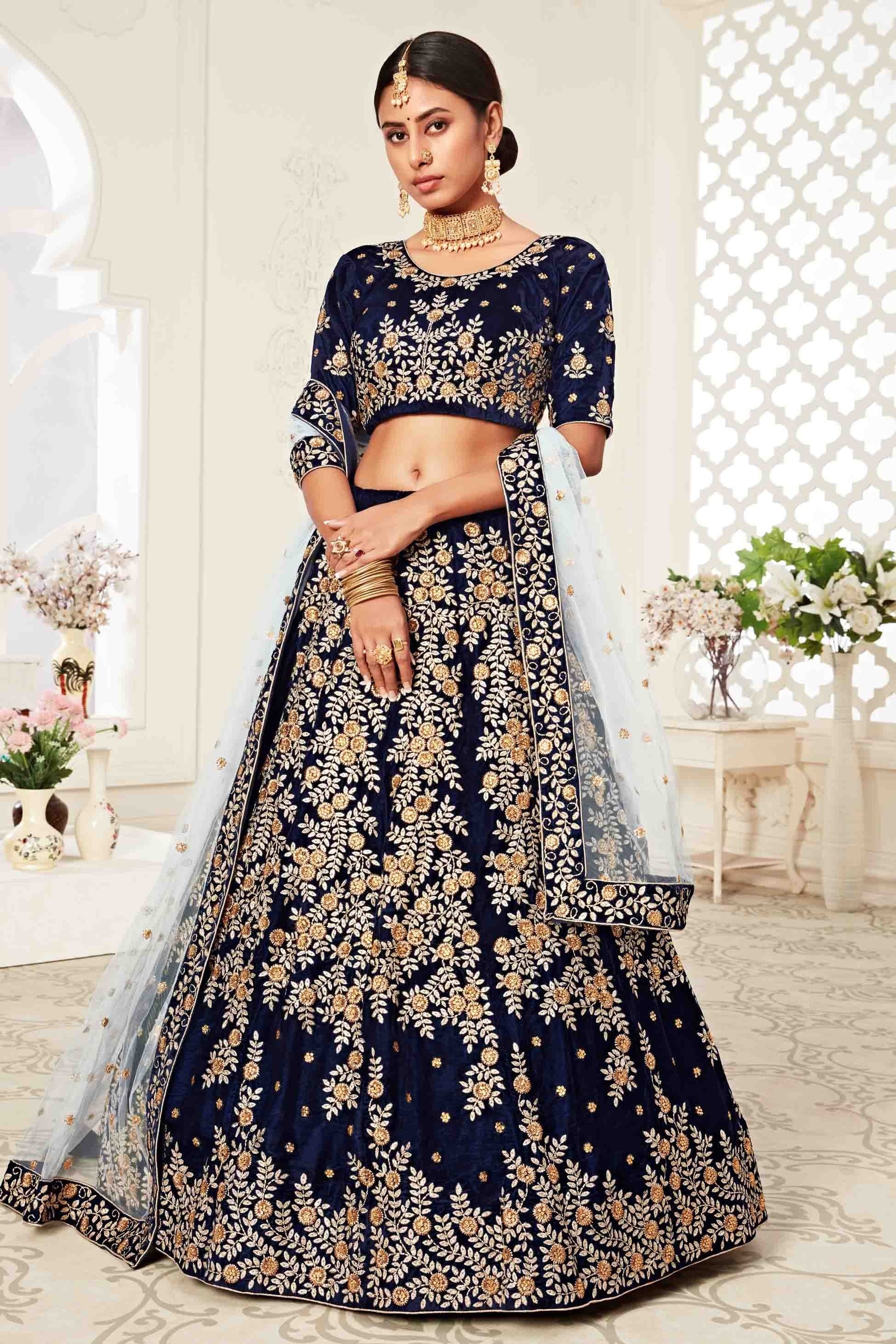 Blue Velvet Designer Lehenga Choli NCLC10110374