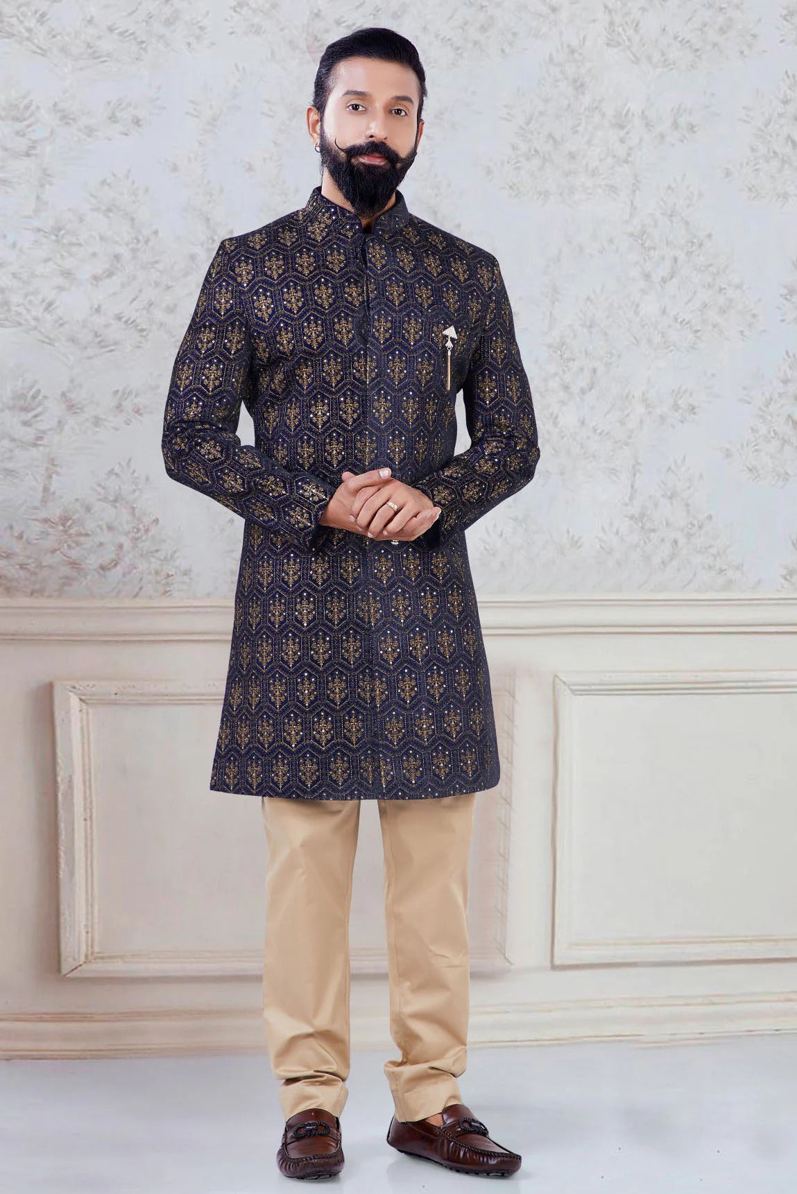 Blue Velvet Indo Western Sherwani NCSH11310202