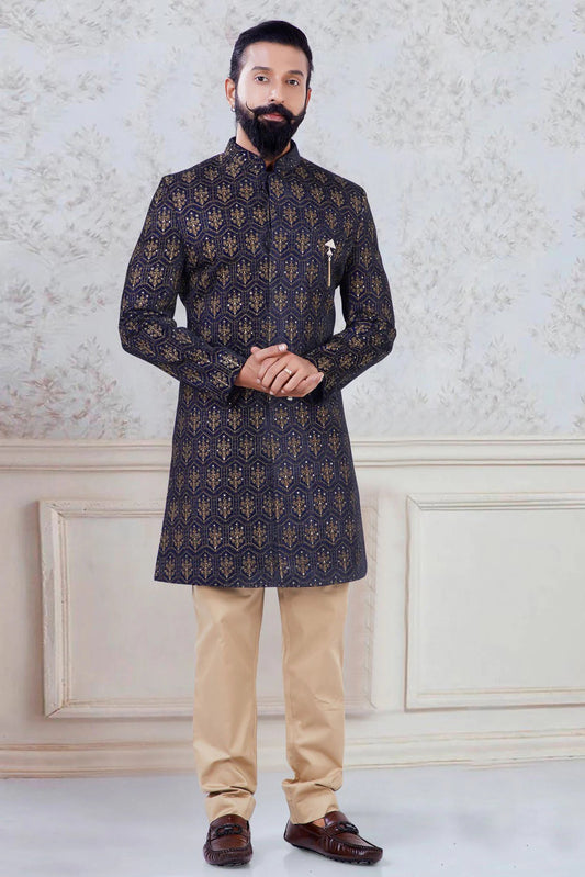 Blue Velvet Indo Western Sherwani NCSH11310202