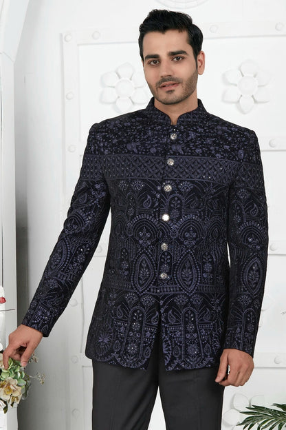 Blue Velvet Jodhpuri Jacket  NCJP12310261