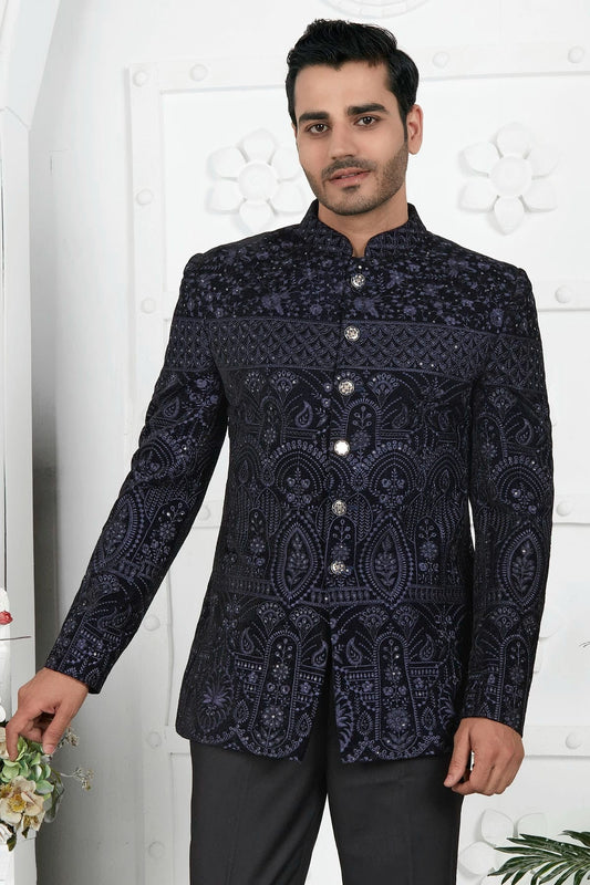 Blue Velvet Jodhpuri Jacket  NCJP12310261