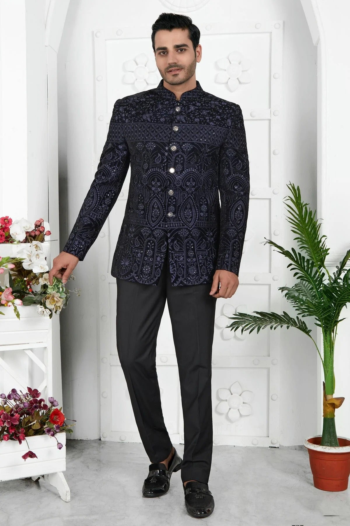 Blue Velvet Jodhpuri Jacket NCJP12310261