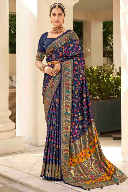 Blue Velvet Tussar Silk Floral Printed Traditional Sarees  NCSD11110254