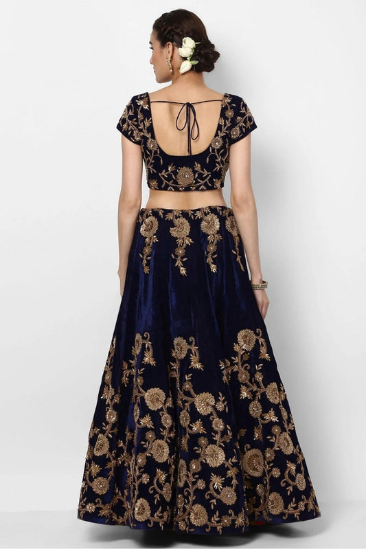 Blue Velvet and Silk Lehenga Choli NCLC10110276