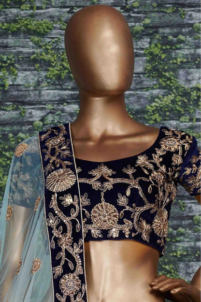 Blue Velvet and Silk Lehenga Choli NCLC10110276
