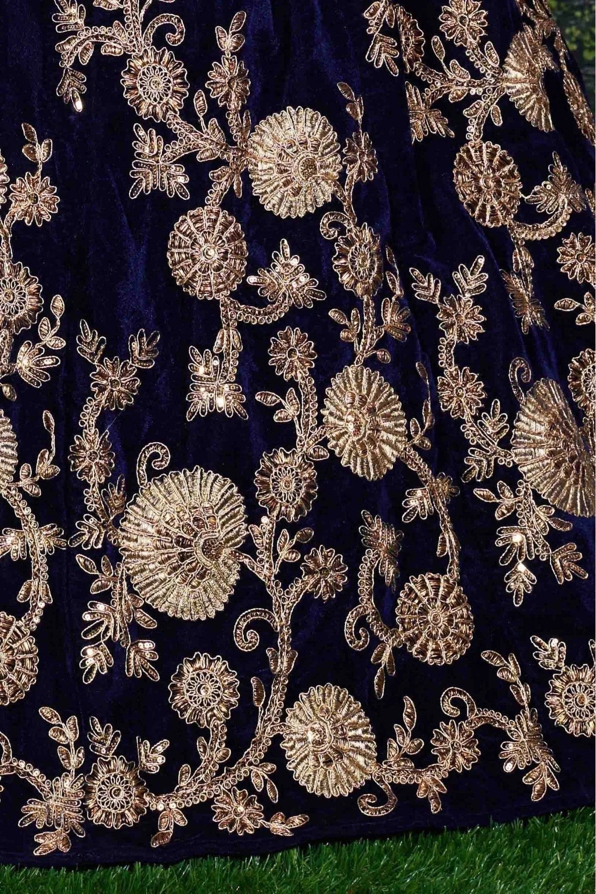 Blue Velvet and Silk Lehenga Choli NCLC10110276