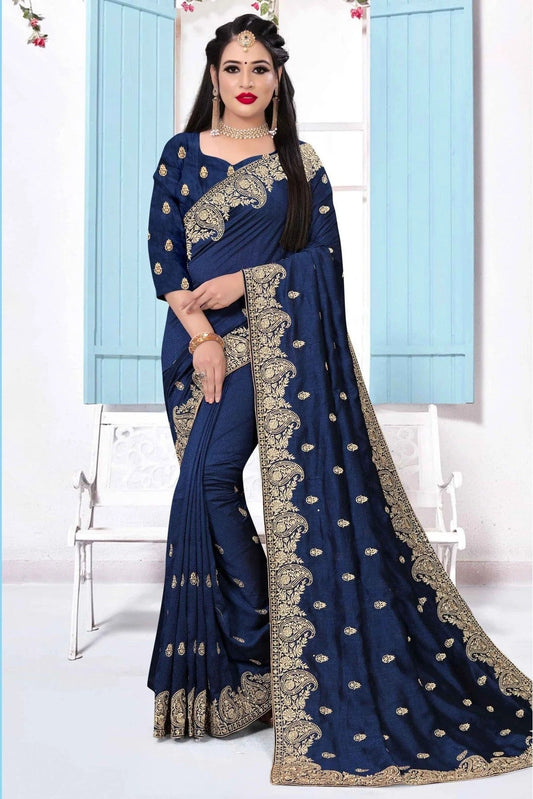 Blue Vichitra Silk Embroidery Saree NCSD10910550