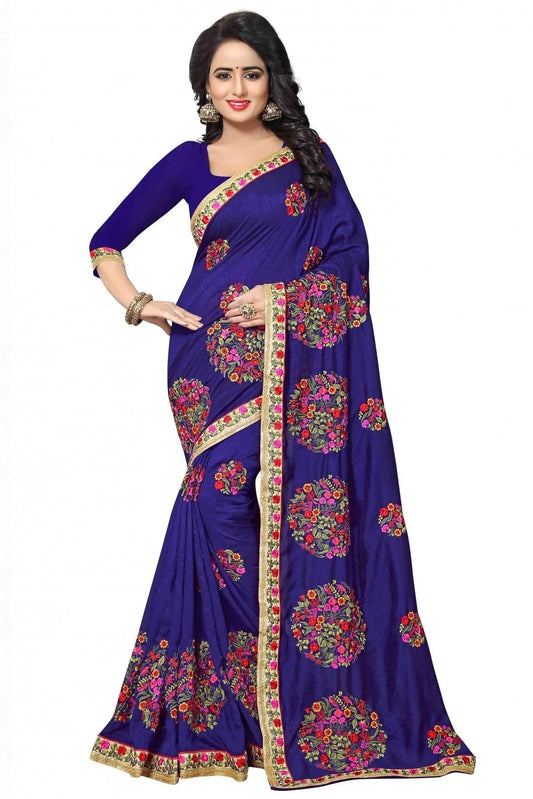 Blue Vichitra Silk Embroidery Saree NCSD11210546