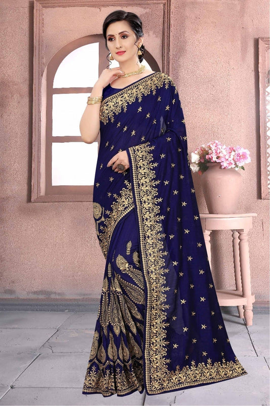 Blue Vichitra Silk Embroidery Saree NCSD11210563