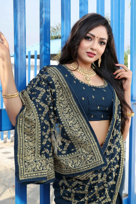 Blue Vichitra Silk Embroidery Saree NCSD11210845