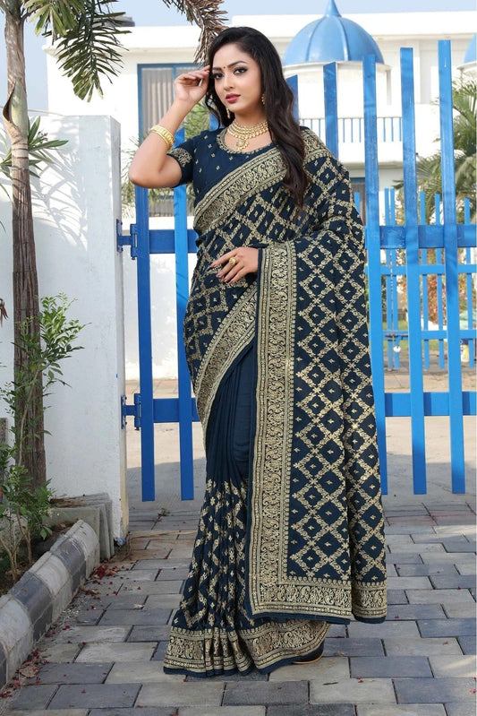 Blue Vichitra Silk Embroidery Saree NCSD11210845