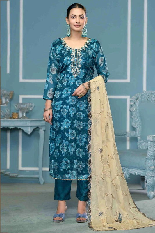Blue Viscose Banarasi Pant Style Suit NCSM11110719