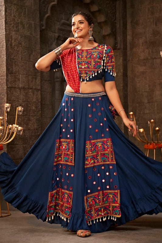 Blue Viscose Rayon Navratri Lehenga NCLC11510118