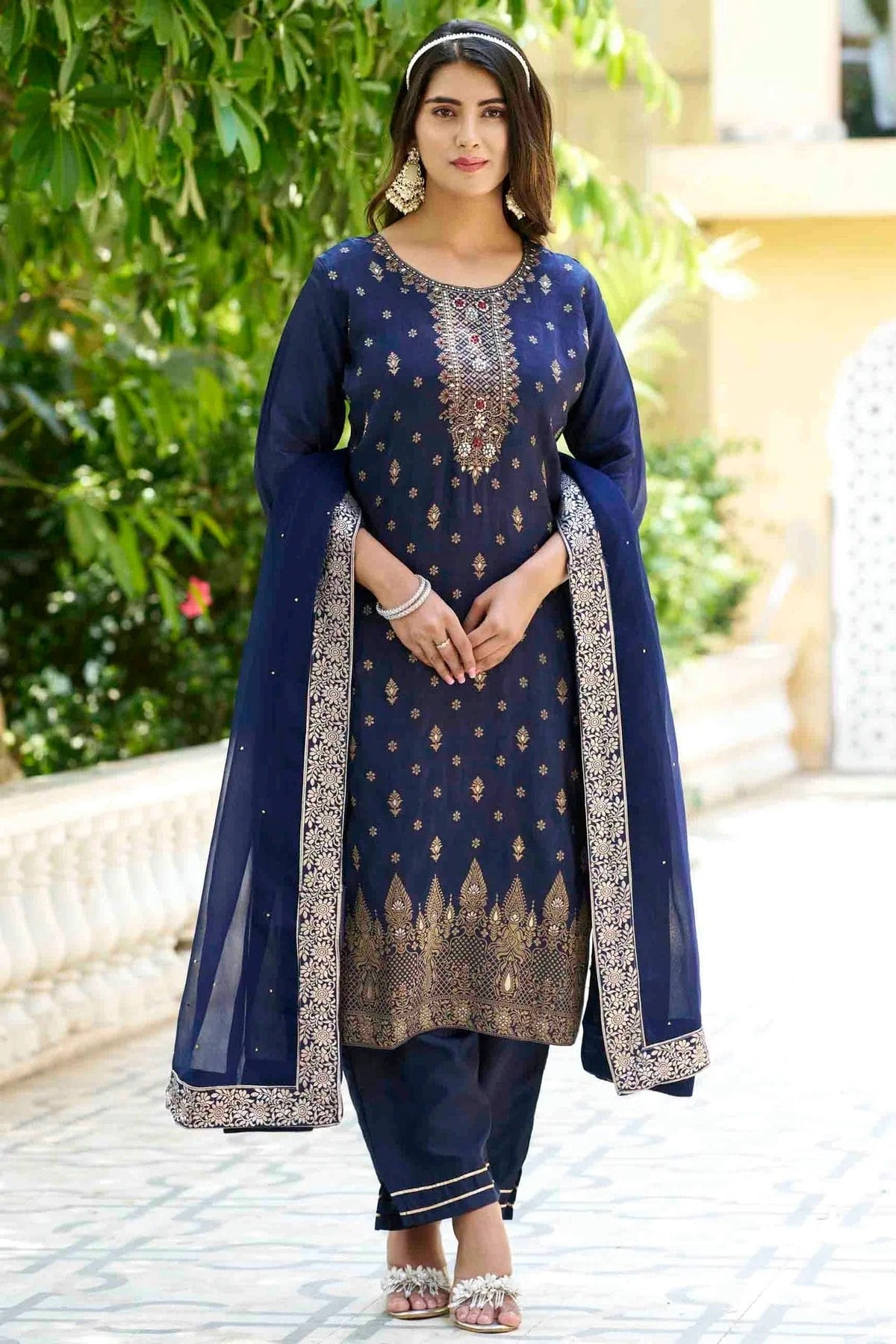 Blue Viscose Rayon Woven Pant Style Suit NCSS11110383