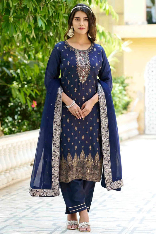 Blue Viscose Rayon Woven Pant Style Suit NCSS11110383