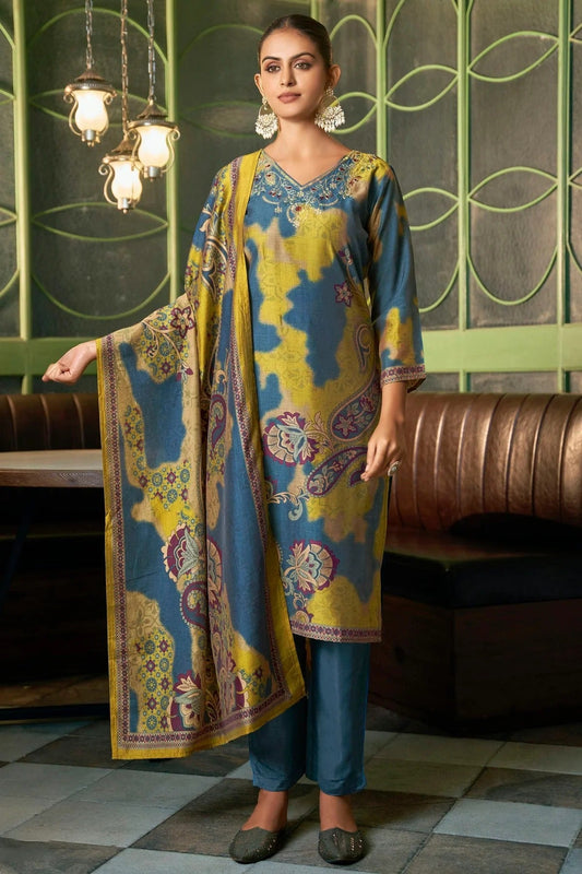 Blue Viscose Silk Stitched Suit NCSS11111412