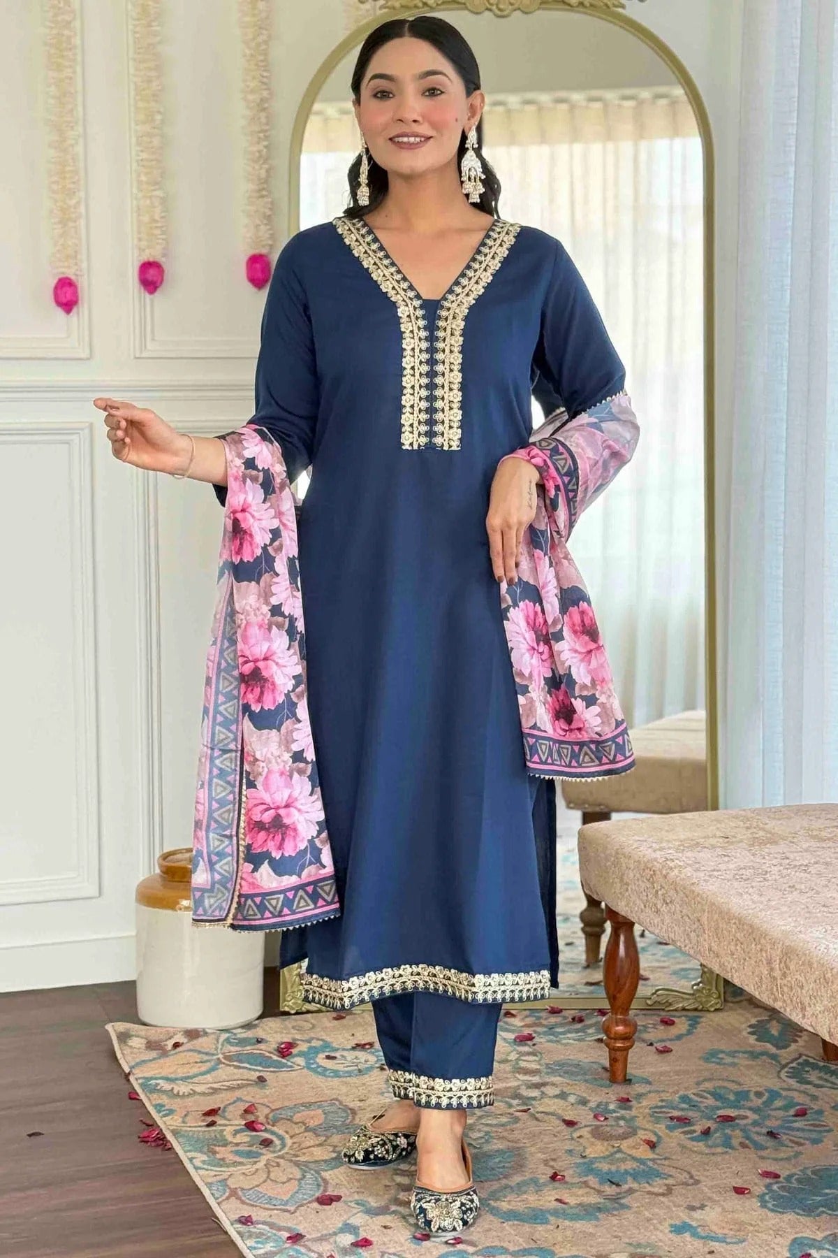 Blue Viscose Slub Stitched Suit NCSS11110929